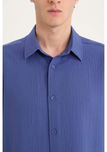 Defacto Regular Fit Krinkıl Yazlık Kısa Kollu Gömlek E1223ax25smpr160 Mor