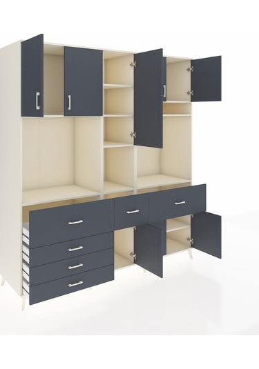 Kronos Dolap 10 Raflı 6 Çekmeceli 8 Kapaklı 220x59x243 Aytaşı-antrasit/antrasit Antrasıt/antrasıt