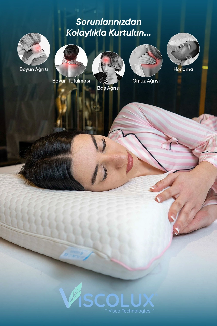 Horlama Azaltıcı Yastık - Horlama Önleyici Ortopedik Visco Yastık 55x40x12/10 Pembe
