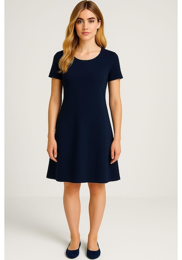 2 Adet Dökümlü Rahat Kalıp Günlük Penye Kumaş Elbise Koyu Lacivert