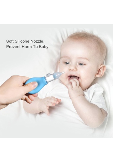 Yaozixa Mavi Yumuşak Materyal Bebek Burun Aspiratörü - Ters Akış Engeli, El Basma Tipi Burun Temizleyici