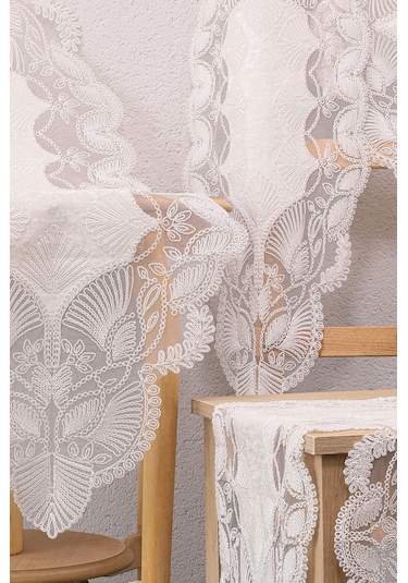 Avangart Kadife Fransız Güpürlü 5 Parça Salon Takımı - Ekru