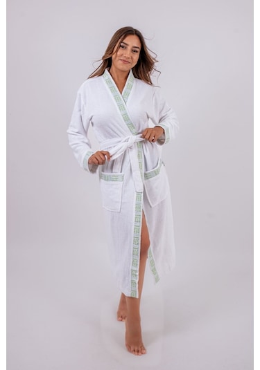 %100 Bambu Kimono Kadın Bornoz Beyaz