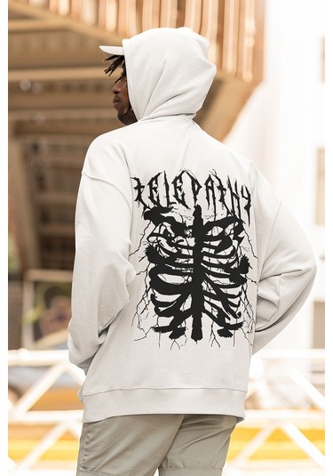 Sevbano Telepathy Baskılı Unisex Oversize Tasarım Hoodie Beyaz