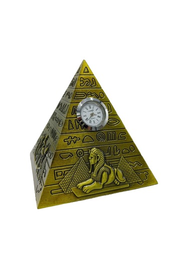 Antik Mısır Piramit Saatli Metal Dekoratif Hediyelik Biblo 10x11cm