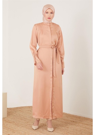 Armine Kolu Daraltılabilen İncili Ferace 23y8402 Latte Bej