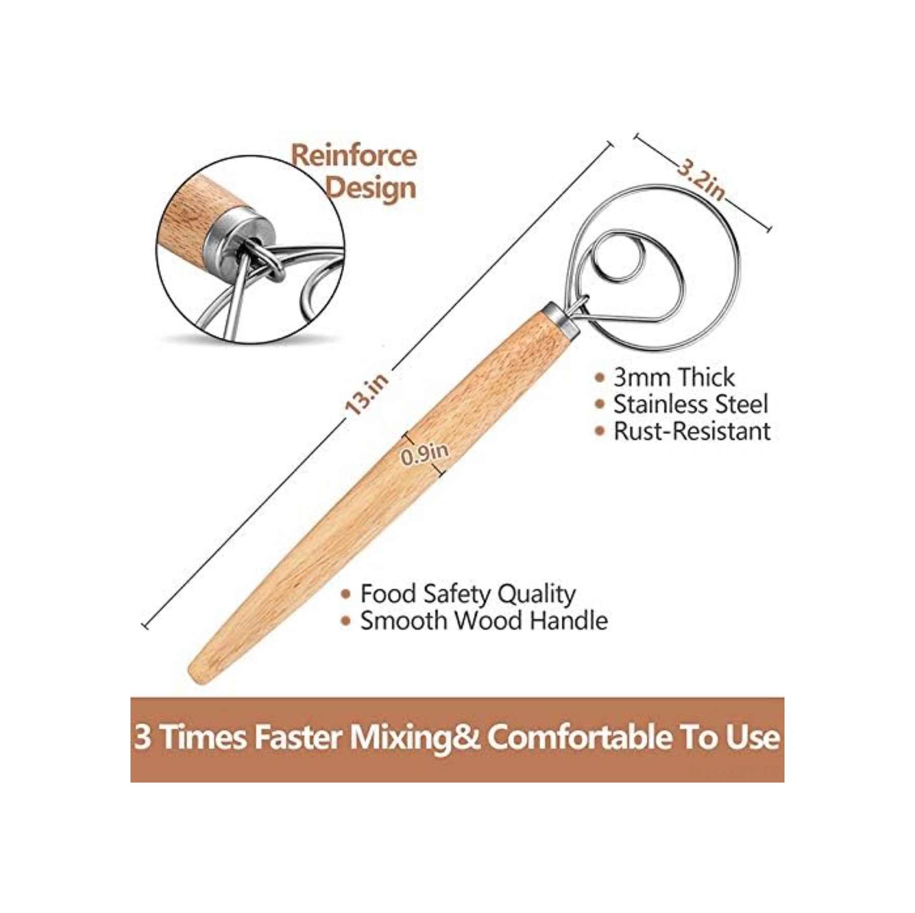 Yaleker Hessenwood Hamur Karıştırıcı Seti: 2 Paslanmaz Çelik Mikser + 2 Pizza/sourdough Hamur Spatula - Ahşap + Yeşil Tasarım Gümüş