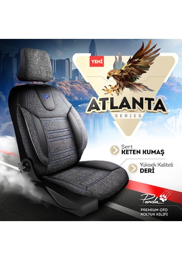 Panda Atlanta Serisi Keten Kumaş Oto Koltuk Kılıfı - Tam Set