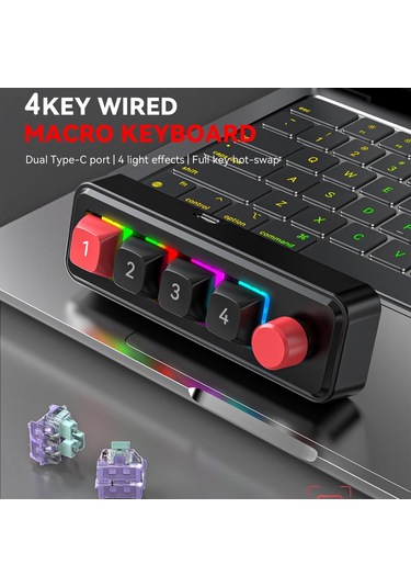 Mkespn 4-buton Makro Programlanabilir Mekanik Oyun Klavyesi Çift Usb-c Portlu Isı Değiştirilebilir Rgb Alt Işık 816b Beyaz