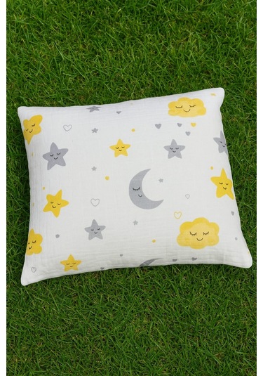 More Home Müslin Bebek Yastık Kılıfı % 100 Pamuklu Yıldızlı Aylı