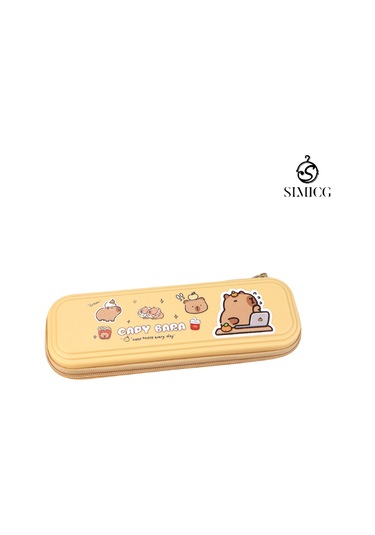 Karikatür Büyük Kapasiteli Su Geçirmez Çift Katmanlı Plastik Kalem Kutusu Açık Kahverengi