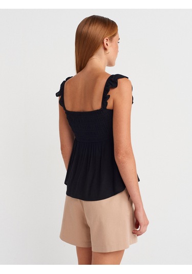 Dilvin 50873 Fırfırlı Bluz-siyah Siyah