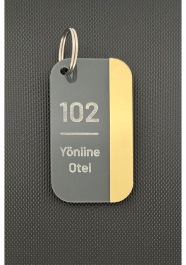 2'li Kişiselleştirilebilir Anahtarlık Antrasit & Gold Pleksi Otel Bungalov Apart Yurt Tesis İsimli Oda Numaralı Siyah