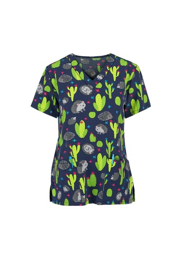 Yeşil Kadın Kısa Kollu V Yaka Karikatür Desen Çalışma Tişörtleri Tops Yeşil