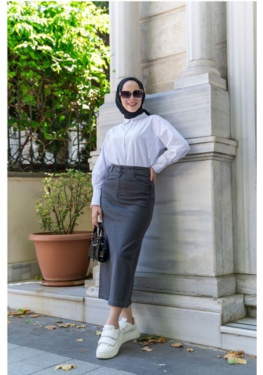 Ara Boy Likralı Gabardin Etek Antrasit