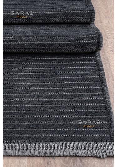 Saraz Halı Dizayn Şönil Dokuma Kayma Yapmaz Makinede Yıkanabilir Leke Tutmaz Kesme Bohem Kilim Antrasit Antrasit