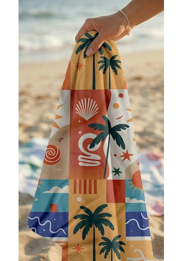 Patchwork Desenli Renkli Yüksek Su Emici 70x150cm Plaj Havlusu