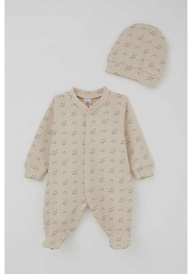 Breeze Erkek Bebek Patikli Tulum Desenli 0-6 Ay, Bej Bej