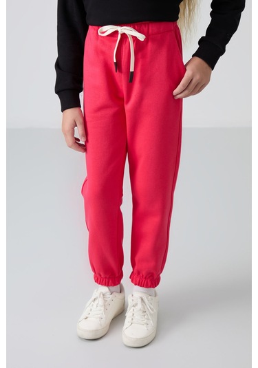 Tommy Life Viva Kırmızı Pamuklu İçi Tüylü Yumuşak Dokulu Standart Fit Nakışlı Kız Çocuk Eşofman Alt - 75158 Kırmızı