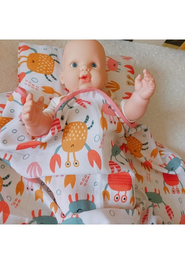 Organik 4'lü Müslin Bebek Panço, Örtü, Yastık, Mendil Takımı