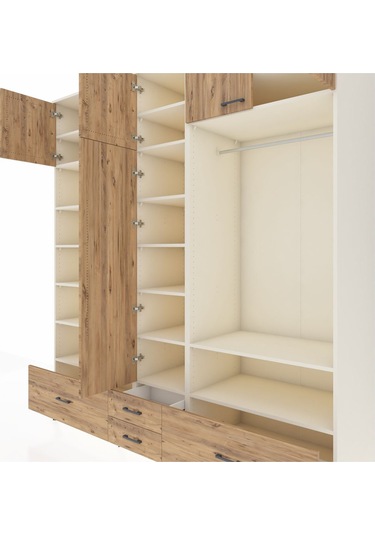 Kronos Dolap 18 Raflı 4 Çekmeceli Tek Askılı 220x59x243 Aytaşı-çam/çam Atlas Çam/atlas Çam