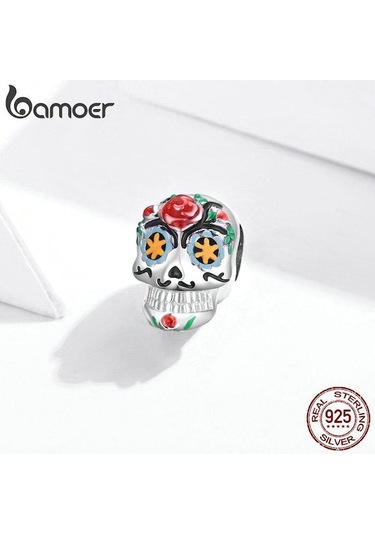 Novahub Bamoer 925 Ayar Gümüş Cadılar Bayramı Kafatası Oksitlenmiş Platin Charm Marka Dıy Takı İçin Kız İçin Yapmak Gümüş