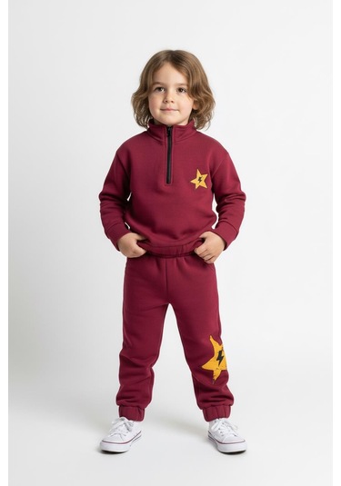 Fermuar Detaylı Şimşek Baskılı 2 Li Takım Bordo