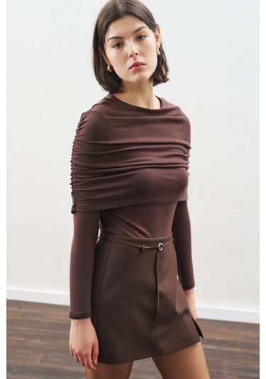 Büzgü Detaylı Bluz Acı Kahve Acı Kahve