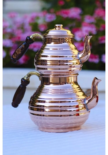 Bakır Çaydanlık Dilimli Model Bakır Renk Parlak Bakır