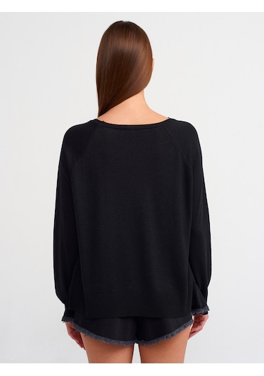 Dilvin Bisiklet Yaka Simli Triko Kazak Siyah