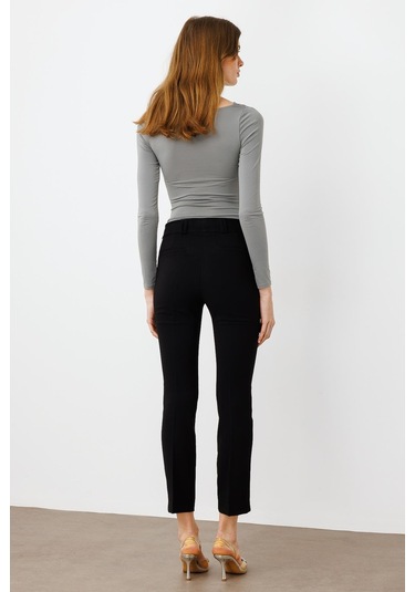 Moda İlgi Kadın Köşe Cep Dar Paça Pantolon 4520 Siyah Siyah