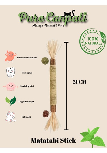 Purecanpati Kedi Naneli Matatabi Çubuğu Kediler İçin Doğal Oyun Ve Mutluluk 1 Adet