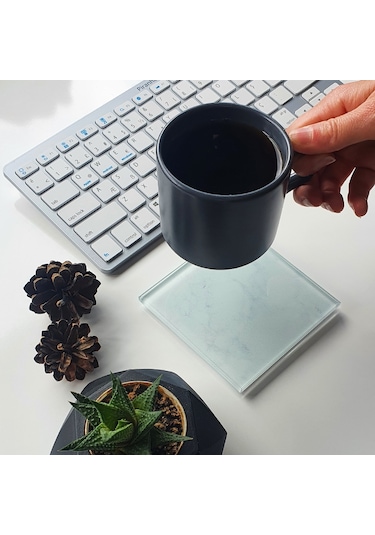 Decorita Cam Bardak Altlığı Klasik Mermer Desenli 4'lü Takım 10 x 10 CM Çok Renkli