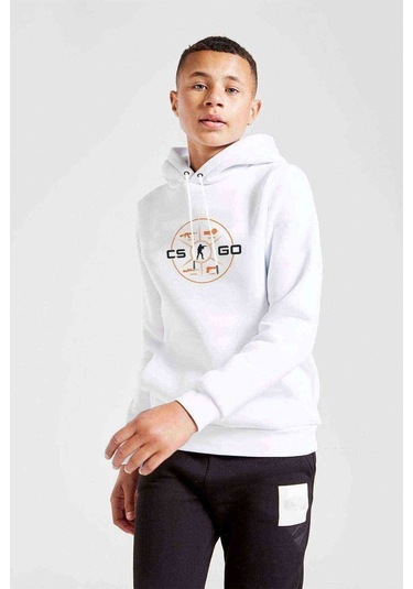 Cs Go Menu Baskılı Unisex Çocuk Kapüşonlu Beyaz Sweatshirt (534751365)