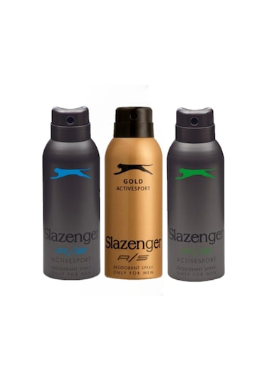 Slazenger Active Sport Gold + Mavi + Yeşil Erkek Sprey Deodorant 3 x 150 ML