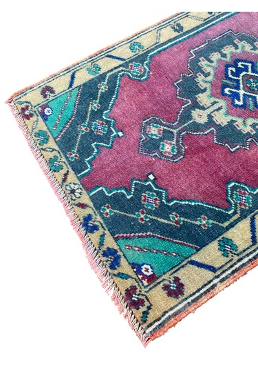 El Dokuma Taşpınar Halısı Yastık 51x84 Mor Yeşil Vintage Halı Mor