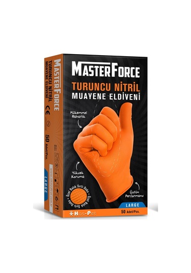 Haspet Masterforce Nitril Turuncu Eldiven 50 Adet