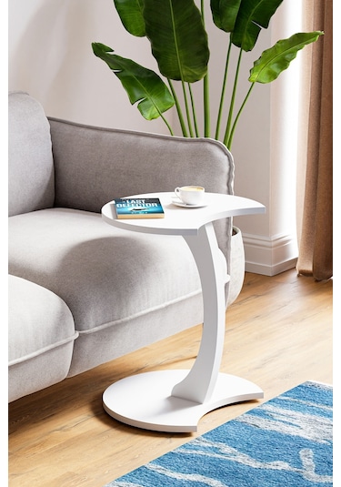 Jet Tekerlekli C Sehpa Koltuk Sehpası Yan Sehpa Zigon Sehpa Servis Sehpası Beyaz