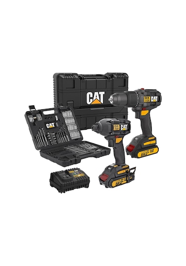 Cat DXK201 18V 2.0AH Li-ion Çift Akülü Darbeli Matkap + DX7030 + DA01903 Kombo Set