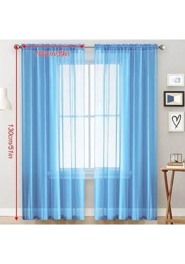 Primepickings İki Adet Mavi Perde - 100x130 Cm, Hafif Ve Estetik, Şeffaf Pencere Dekoru