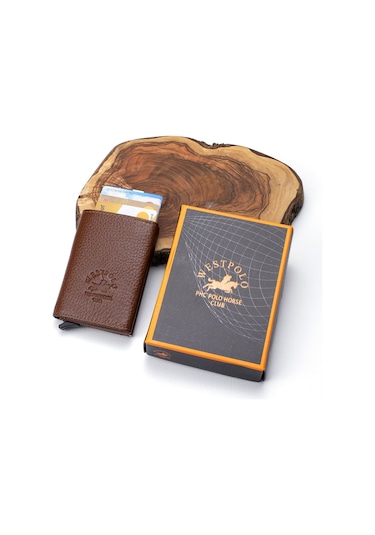 Westpolo Hakiki Deri Isme Özel Mekanizmalı Erkek Cüzdan Kartlık