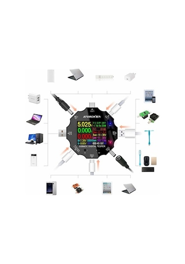 Atorch Ud18 18-arayüz Çok Bağlantı Noktalı Weichuang01 Multimetre Dc5.5 / Usb 3.0 / Tip-c Sıcaklık Güç Akım Test Cihazı Gerilim Dedektörü