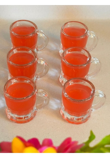 6 Lı Kulplu Cam Bardak Seti, 4 Cm Çap 5 Cm Yükseklik, 35 Ml Şeffaf