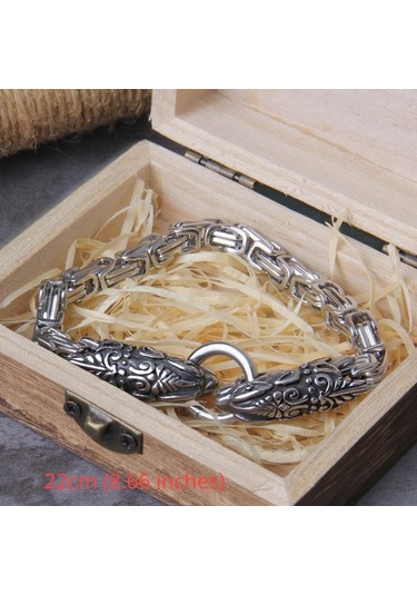 Gümüş Asla Fade Kaya Viking Kurt Charm Bilezik Erkek Paslanmaz Çelik Hasır Zincir Kurt Punk Bilezikler Biker Takı Kutusu Olmadan 23cm Gümüş