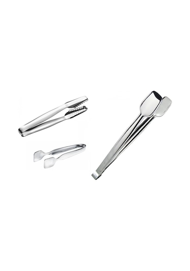 Nehir Çelik Buz Maşası - Şeker Maşası izgara Maşası 3 Lü Set Çok Renkli