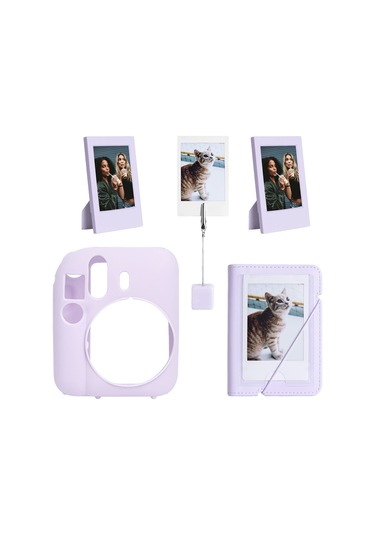 Instax Mini 12 Lila Slikon Kılıf Mini 28'li Albüm Ve Fotoğraf Çerçeveleri Aksesuar Seti