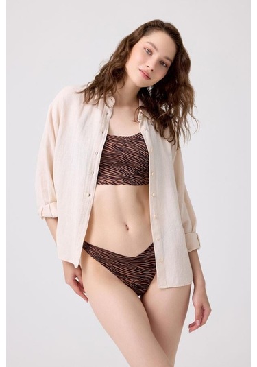 Basic Desenli Lazer Kesim Kadın Brezilya Külot 3'lü Paket-1 Çok Renkli 2 Çok Renkli