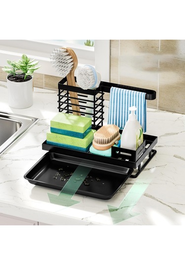 Suntek Mutfak Lavabo Rafı W/tepsi Bulaşık Bezi Sabunluk Siyah Siyah