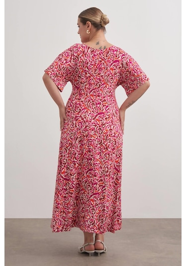 Önü Düğümlü Örme Elbise-1844 Pembe