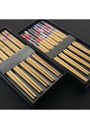 10 Pairs Yeniden Kullanılabilir Çin Klasik Ahşap Çubuklarını Geleneksel Vintage El Yapımı Doğal Çiçek Bambu Çubuklarını Suşi Araçları 2set A Diğer